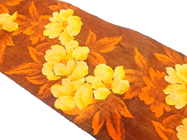JAPANESE NAGOYA OBI / MAWATA TSUMUGI / WOVEN FLOWER
